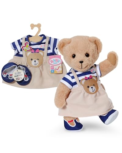 BABY born Teddy Kleid gestreift mit Bärenaufnäher & Schuhen - Hochwertiges Puppenzubehör - Kleidung geeignet für Puppen der Größe 43 cm von BABY Born
