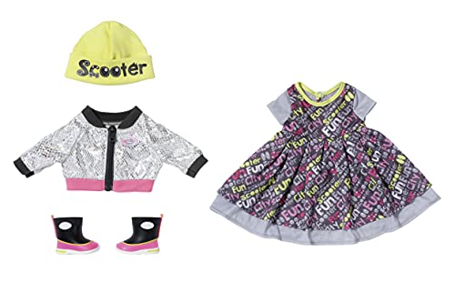 BABY born Deluxe Scooter Outfit, buntes Puppenkleid mit Jacke, Mütze und Stiefeln für 43 cm Puppen, 830208 Zapf Creation von BABY Born