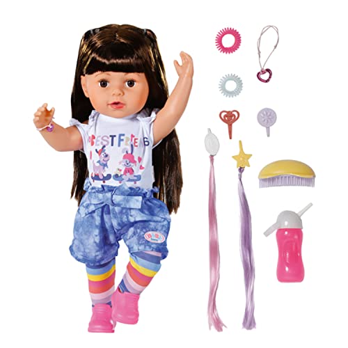 BABY born, Puppe, Sister brunett 43 cm, Puppe mit Haaren und 6 lebensechten Funktionen ohne Batterie, inklusive Zubehör, 830352, Zapf Creation von BABY Born