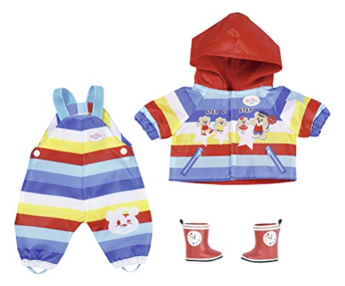 Zapf Creation 831618 BABY born Kindergarten Matschhose Set 36 cm - gestreiftes Puppenoutfit Set mit Jacke, Hose und Stiefeln von BABY Born