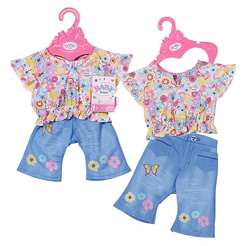 Zapf Creation 832677 BABY born Trend Jeans 43cm - Puppenkleidung Set bestehend aus blauer Jeans, Blümchen-Oberteil und Kleiderbügel von Zapf Creation