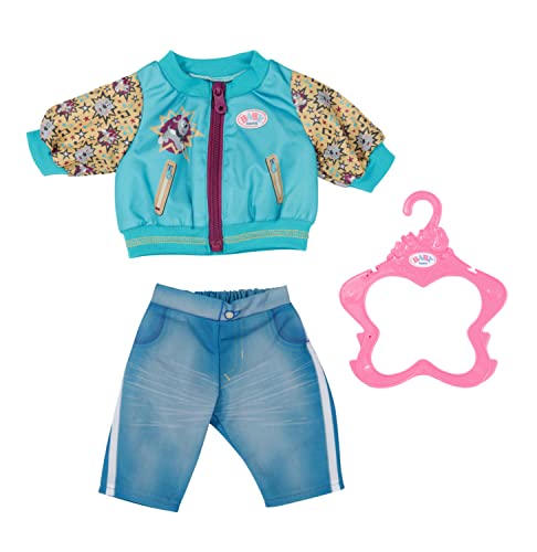 Zapf Creation 833599 BABY born Outfit mit Jacke 43cm - Puppenkleidung Set bestehend aus blauer Jeans-Hose, türkiser Jacke und Kleiderbügel. von Zapf Creation