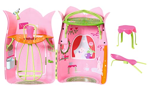 Zapf Creation 833803 BABY born Storybook Cottage - ausklappbares Puppenhaus Spielhaus für 18 cm große Puppen mit Tisch, Kamin, Liege und Fernrohr, rosa grün von BABY Born