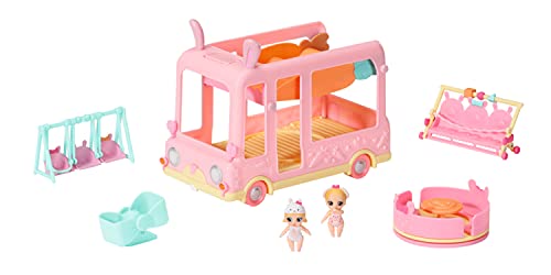 Zapf Creation 904763 BABY born Surprise Babies Bus - rosa Spielzeugbus für kleine Mini Puppen mit 2 exklusiven Püppchen, Drillingsbuggy, Wippe, Karussell, Rutsche und Drillingsschaukel. von BABY Born