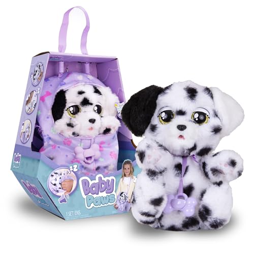 BABY PAWS Dalmatian - Schlafender Hundewelpe und Interaktives Plüschtier Mit Soundfunktion beim Öffnen und Schließen der Augen, inklusive einer Tragedecke-Geschenk Spielzeug für Kinder ab 18 Monaten von BABY PAWS