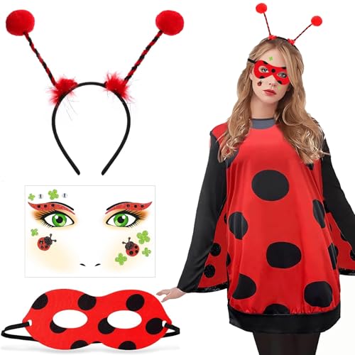 BABYKUMA Ladybug Kostüm Mädchen Marienkäfer Kostüm Zubehör Set Damen Kinder, Marienkäfer Haarreif Maske Tattoo Deko Fastnachtskostüme Damen Karnevalskostüm Damen Accessoire für Karneval Fasching BABYKUMA Ladybug Kostüm Mädchen Marienkäfer Kostüm Zubehör Set Damen Kinder, Marienkäfer Haarreif Maske Tattoo Deko Fastnachtskostüme Damen Karnevalskostüm Damen Accessoire für Karneval Fasching von BABYKUMA