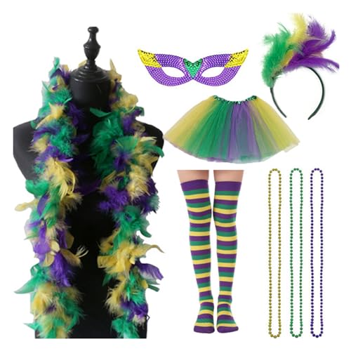BABYVIVA 1Set Women Mardi Gras Hair Hoop Mit Halbmaske & Halskette & Schal & Beinwärmer Carnival Cosplay Prom Party Rock Für Damen BABYVIVA 1Set Women Mardi Gras Hair Hoop Mit Halbmaske & Halskette & Schal & Beinwärmer Carnival Cosplay Prom Party Rock Für Damen von BABYVIVA