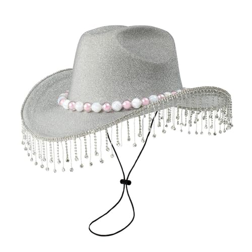 BABYVIVA Cowboyhüte mit Diamant-Quasten, Handperlen, Kristall und rosa Perlen, Cowgirl-Hut für Karneval, Musikfestival von BABYVIVA