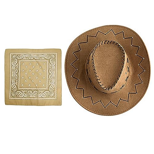 BABYVIVA Cowboyhut für Damen, Cowboyhut, Westernhut, breite Krempe, Taschentuch, Ritterhut, Set, Cosplay, Party, Hut, Kostüm, Herren, Fedora-Hut, Kopfschmuck BABYVIVA Cowboyhut für Damen, Cowboyhut, Westernhut, breite Krempe, Taschentuch, Ritterhut, Set, Cosplay, Party, Hut, Kostüm, Herren, Fedora-Hut, Kopfschmuck von BABYVIVA