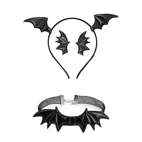 BABYVIVA Gothic Dark Hair Clip Girls Halshalsband Haare Teufel Flügel Stirnband Set Gothic Fledermausflügel Vielseitiger Choker BABYVIVA Gothic Dark Hair Clip Girls Halshalsband Haare Teufel Flügel Stirnband Set Gothic Fledermausflügel Vielseitiger Choker von BABYVIVA
