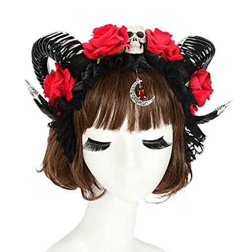 BABYVIVA Handgefertigtes Halloween Haar Hoop Ochse Stirnband Gothic Blumenschädel Kopfschmuck Rosenhorn Stirnbänder Cosplay Haarzubehör BABYVIVA Handgefertigtes Halloween Haar Hoop Ochse Stirnband Gothic Blumenschädel Kopfschmuck Rosenhorn Stirnbänder Cosplay Haarzubehör von BABYVIVA