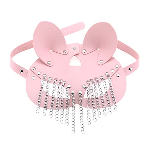 BABYVIVA Kette Tassels Leder Katzenmaske Kostüm Cosplay Halloween Mysteriöses Halbgesicht Punk Maske Für Karneval Nachtclub von BABYVIVA