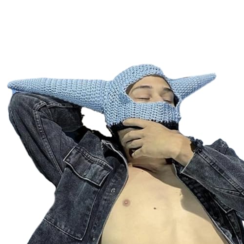 BABYVIVA Lustige Horn Kappe Für Männer Männer Erwachsene Halloween Gesichtsmaske Handgefertigt Warm Warmer Gesichtshut Mit Kapuze Für Party von BABYVIVA