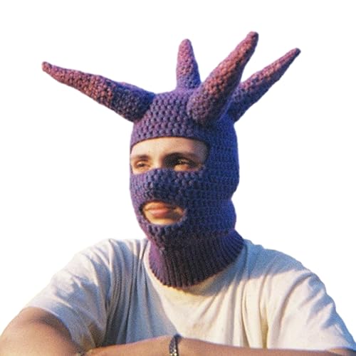 BABYVIVA Lustige Horn Kappe Für Männer Männer Erwachsene Halloween Gesichtsmaske Handgefertigt Warm Warmer Gesichtshut Mit Kapuze Für Party von BABYVIVA