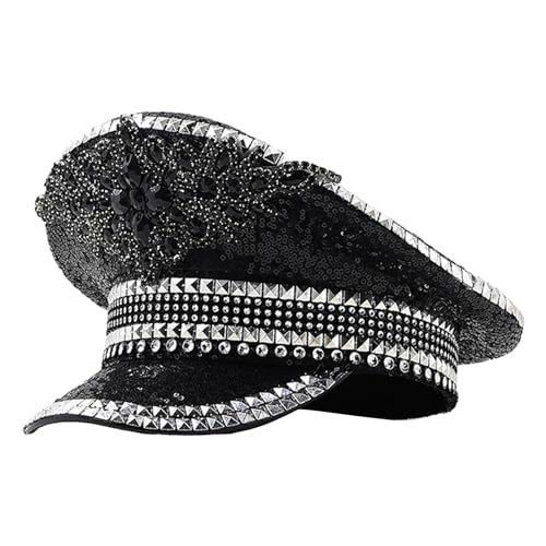 BABYVIVA Nietenhut Für Braut Cosplay Kostümparty Caps Blingbling Pailletten HAT BAGE Performances Requisiten Militärhat BABYVIVA Nietenhut Für Braut Cosplay Kostümparty Caps Blingbling Pailletten HAT BAGE Performances Requisiten Militärhat von BABYVIVA