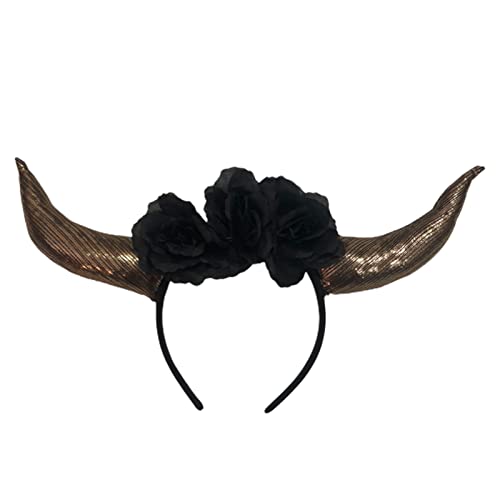 BABYVIVA Simulation Bullenhornform Cosplay Horn Stirnband Künstliche Blumendekor Ochsen Horn Karneval Halloween Materialien von BABYVIVA