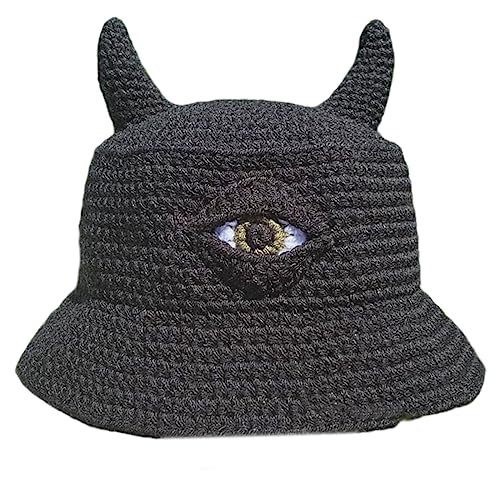 BABYVIVA Süße Strickeimer Hüte Warm Winter Devil Horns Single Eye Designs Halloween Kopfwege Geschenk Für Erwachsene Teenager Jungen Mädchen von BABYVIVA