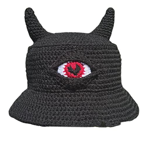 BABYVIVA Süße Strickeimer Hüte Warm Winter Devil Horns Single Eye Designs Halloween Kopfwege Geschenk Für Erwachsene Teenager Jungen Mädchen von BABYVIVA