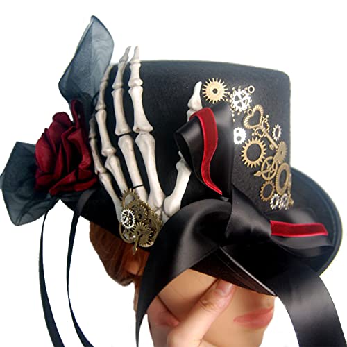 BABYVIVA Vintage Gentleman Women Fedora Steampunk Rose Skeleton Hand Top Gothic Cosplay Party Gears Punk Hats Accessoires BABYVIVA Vintage Gentleman Women Fedora Steampunk Rose Skeleton Hand Top Gothic Cosplay Party Gears Punk Hats Accessoires von BABYVIVA