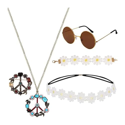 BABYVIVA Zu Den Hippie Kostüm Set Gehören Sonnenbrillen Stirnband Friedensschild Halskette Und Ohrring 60s 70er Jahre Vintage Kostüm BABYVIVA Zu Den Hippie Kostüm Set Gehören Sonnenbrillen Stirnband Friedensschild Halskette Und Ohrring 60s 70er Jahre Vintage Kostüm von BABYVIVA