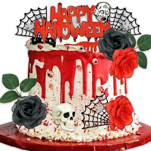 11 Stück Halloween Kuchendekoration Hexe Geist Kuchen Topper Rip Kuchen Dekoration Geburtstag Dekoration für Jungen Mädchen Halloween Party Supplies von BACH AND BOOZY