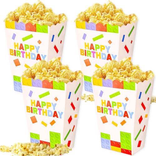 12 Stück Bausteine, Partytüten, Partygeschenke, Popcorn-Boxen, Leckereien, Süßigkeiten, Leckereien, Zubehör für Blöcke, Geburtstagsparty-Dekoration von BACH AND BOOZY