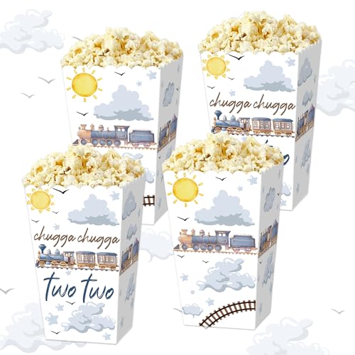 BACH AND BOOZY 12 Pcs Tarin Party Zubehör Zug Popcorn Boxen Gunst Taschen Goodies Süßigkeiten Behandeln Taschen Für Chugga Chugga Zwei Zwei Party Dekoration Choo Choo Im Zwei Geburtstag von BACH AND BOOZY