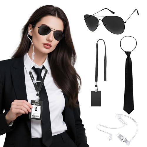 BACH AND BOOZY 4-teiliges Agenten-Kostüm-Zubehör-Set, Geheimsicherheitsdetektiv-Kostüm, Outfit-Set, Brille, Krawatte, Ausweis, Abzeichen für Teenager, Erwachsene, Weihnachten, Halloween, Cosplay BACH AND BOOZY 4-teiliges Agenten-Kostüm-Zubehör-Set, Geheimsicherheitsdetektiv-Kostüm, Outfit-Set, Brille, Krawatte, Ausweis, Abzeichen für Teenager, Erwachsene, Weihnachten, Halloween, Cosplay von BACH AND BOOZY