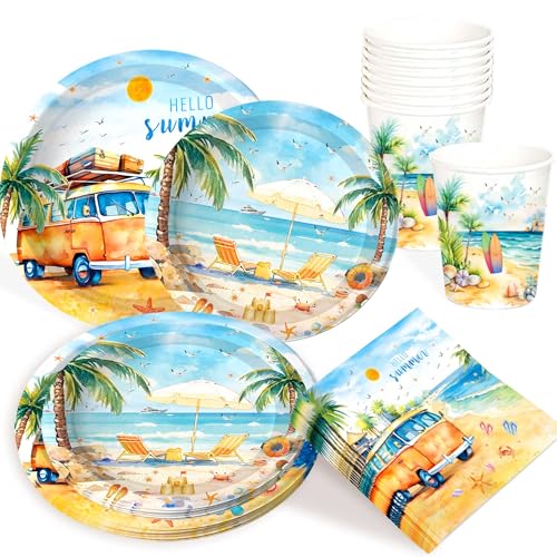 BACH AND BOOZY 44 Stück Beach Party Geschirr Set Unterwasser Partyteller becher Servietten Becher Geburtstagsdekoration Partygeschenke Ozean Meerjungfrau Party Supplies von BACH AND BOOZY