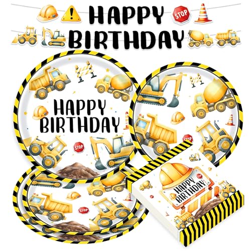 BACH AND BOOZY Bagger Geburtstag Party Geschirr Bau Bagger Party Supplies Teller Servietten für Thema Geburtstag Party Dusche Dekoration von BACH AND BOOZY
