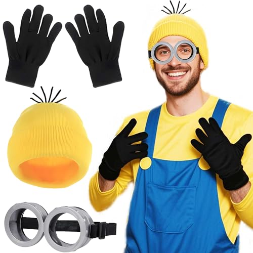 BACH AND BOOZY Gelbes Kostümzubehör Erwachsene Fancy Dress Goggles Gelbe Strickmützen Schwarze Handschuhe für Partykostüme Halloween Cosplay Partyzubehör BACH AND BOOZY Gelbes Kostümzubehör Erwachsene Fancy Dress Goggles Gelbe Strickmützen Schwarze Handschuhe für Partykostüme Halloween Cosplay Partyzubehör von BACH AND BOOZY