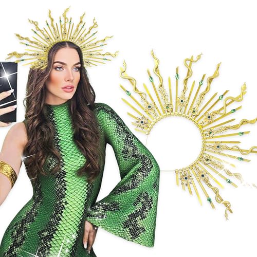 BACH AND BOOZY Medusa Kopfschmuck Medusa Krone Goldene Schlange Stirnband Medusa Kostüm Zubehör Göttin Kostüm Damen Halloween Weihnachten Party Kostüm von BACH AND BOOZY