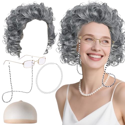BACH AND BOOZY Oma Kostüm Alte Frau Old Lady Kostüm Großmutter Cosplay Zubehör Set Oma Perücke Perücke Kappe Oma Brille mit Kette Perlenkette für Fasching Karneval Mottoparty BACH AND BOOZY Oma Kostüm Alte Frau Old Lady Kostüm Großmutter Cosplay Zubehör Set Oma Perücke Perücke Kappe Oma Brille mit Kette Perlenkette für Fasching Karneval Mottoparty von BACH AND BOOZY