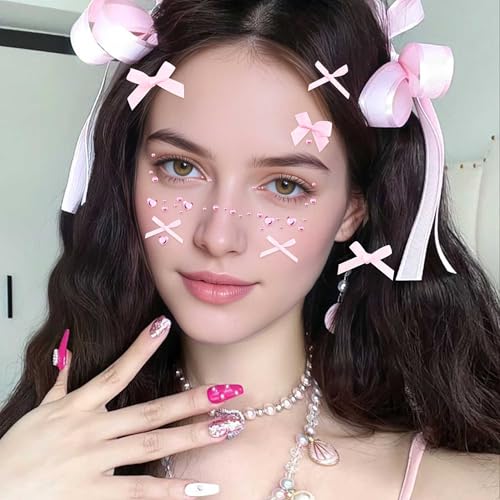 BACH AND BOOZY Rosa Accessoires Puppe Party Halskette Armbänder Ohrringe Sonnenbrille Schleifen Gesicht Aufkleber für Rosa Mädchen Cosplay Kostüm Halloween Party von BACH AND BOOZY