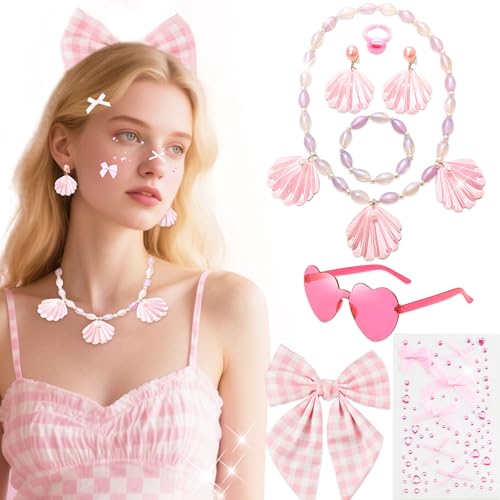 BACH AND BOOZY Rosa Accessoires Puppenparty Halskette Armbänder Ohrringe Sonnenbrille Schleife Haarspange Schleifen Gesicht Aufkleber für rosa Mädchen Cosplay Kostüm Halloween Party BACH AND BOOZY Rosa Accessoires Puppenparty Halskette Armbänder Ohrringe Sonnenbrille Schleife Haarspange Schleifen Gesicht Aufkleber für rosa Mädchen Cosplay Kostüm Halloween Party von BACH AND BOOZY