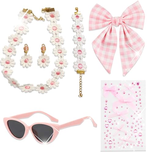 BACH AND BOOZY Rosa Zubehör Puppe Party Halskette Armbänder Ohrringe Sonnenbrille Schleife Haarspange Schleifen Gesicht Aufkleber für Rosa Mädchen Cosplay Kostüm Halloween Party von BACH AND BOOZY