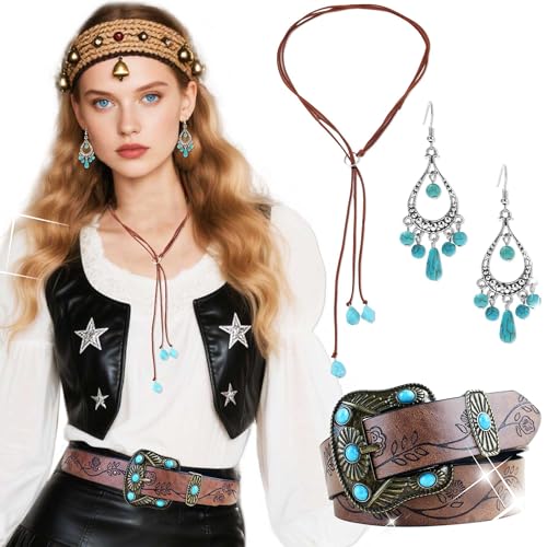 BACH AND BOOZY Western Frauen Boho Anhänger Lange Choker Geschichtete Ohrringe Gürtel für Frauen Boho Türkis Set BACH AND BOOZY Western Frauen Boho Anhänger Lange Choker Geschichtete Ohrringe Gürtel für Frauen Boho Türkis Set von BACH AND BOOZY