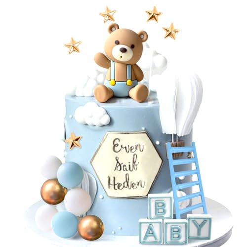 Blaue Bären & Goldkugeln Kuchen Topper für Babybauchparty & Geburtstagsdeko 12 Stück Capybara Süßigkeitenbeutel mit Niedlichem Motiv Kapibara Partyboxen (Blaue) von BACH AND BOOZY