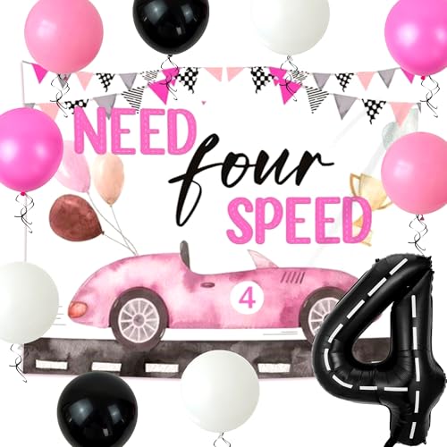 Brauchen Sie vier Geschwindigkeits-Geburtstagsdekoration, benötigt vier Geschwindigkeits-Luftballons, Hintergrund, Rennwagen, 4. Geburtstag, Dekoration, Mädchen, 4. Motto-Party, Zubehör, Auto-Ballons von BACH AND BOOZY