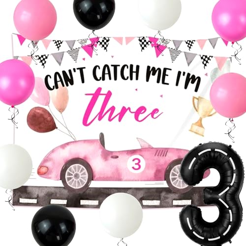 Cant Catch Me Im 3 Geburtstag Dekorationen Mädchen Autos Geburtstag Hintergrund Autos Rosa 3 Themenparty Supplies 3 Jahre alte Mädchen Thema Dekorationen Drei Jahre alte Dekorationen von BACH AND BOOZY
