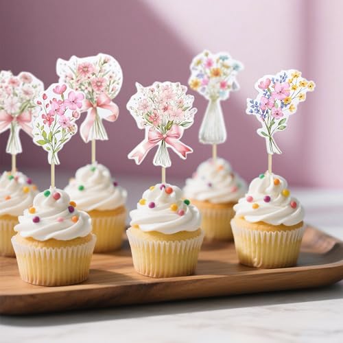 Cupcake-Topper mit Wildblumen-Motiv, Baby in Blüte, Babyparty, Kuchendekoration für Frauen, Geburtstag, Brautparty, Hochzeit, Party-Dekoration Cupcake-Topper mit Wildblumen-Motiv, Baby in Blüte, Babyparty, Kuchendekoration für Frauen, Geburtstag, Brautparty, Hochzeit, Party-Dekoration von BACH AND BOOZY
