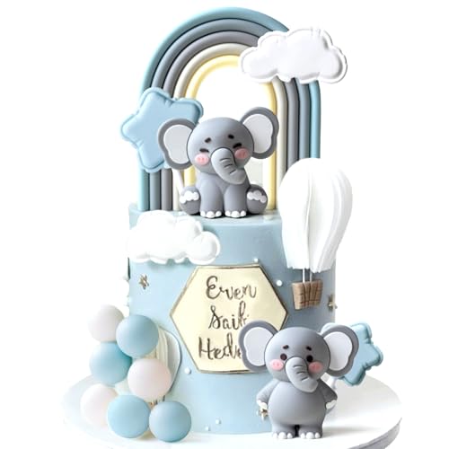 Elefanten Tortenfigur Sein ein Junge Kuchen Dekorationen Elefant Kuchen Topper Kugeln Dekoration für Baby Junge Geburtstag Party Geschlecht Reveal Baby Dusche Party Supplies von BACH AND BOOZY