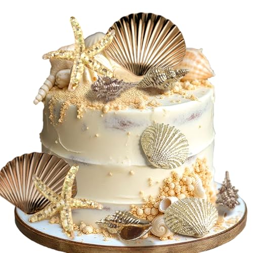 Gold Seashells Meerestier Tortendeko GeburtstagOzean Themen Kuchen Dekoration Deko Meerestier Kuchen Topper für Unter Meer Themen Babydusche Party Dekor von BACH AND BOOZY