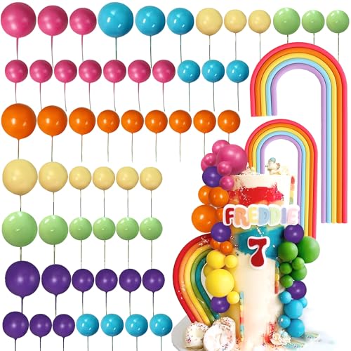 Regenbogen Ball Kuchen Toppers Macaroon Cupcake Toppers Pastell Farbe Kugeln Tortendeko für Geburtstag Babydusche Hochzeit Party von BACH AND BOOZY