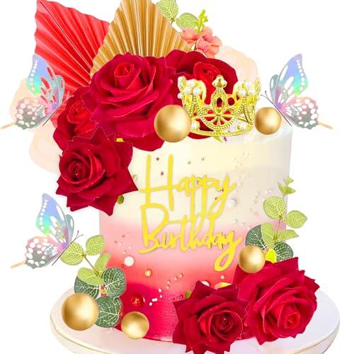 Rote Rose Kuchen dekoration Königin Geburtstag Kuchendekoration Ginkgo Palmblätter Kuchendekoration Rote Rose Kuchen dekoration Königin Geburtstag Kuchendekoration Ginkgo Palmblätter Kuchendekoration von BACH AND BOOZY