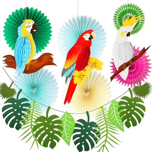 Tropische Vögel, Wabenpapierausschnitte, Papageien, Waben, Palmblätter, Banner, Hawaii, Strand, Luau, Party, hängende Dekorationen, Tiki-Barzubehör Tropische Vögel, Wabenpapierausschnitte, Papageien, Waben, Palmblätter, Banner, Hawaii, Strand, Luau, Party, hängende Dekorationen, Tiki-Barzubehör von BACH AND BOOZY