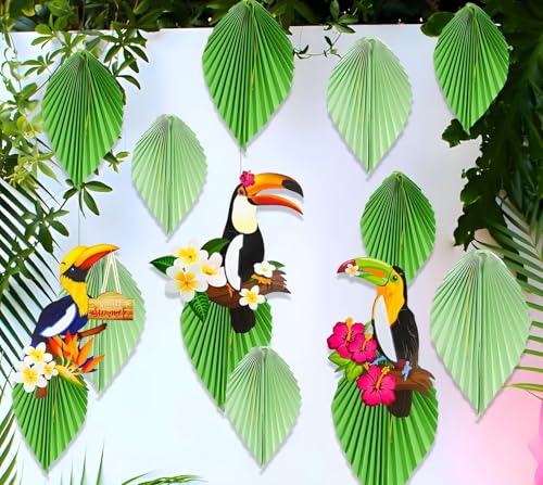 Tropische Vögel Wabenförmige Papagei Waben Palmwedel Banner Hawaiian Beach Luau Party Hängende Dekorationen von BACH AND BOOZY