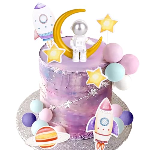 Weltraum Tortendekoratio Space Cake Toppers Outer Space Astronaut Rocket Stars Cake Dekorationen für Geburtstag Party Supplies Baby Shower von BACH AND BOOZY