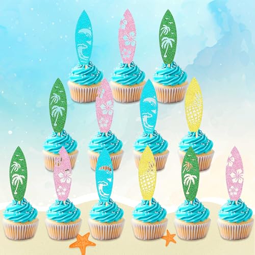 24 Stück Surfbrett Sommer Strand Surf Geburtstag Kuchen Cupcake Muffin Dekoration Topper für Schwimmen Strand Party Luau Geburtstag Baby Shower Party Supplies von BACH AND BOUJEE