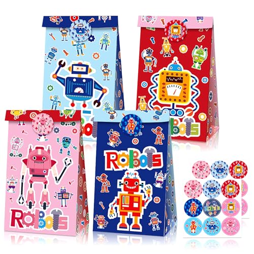 BACH AND BOUJEE 12 Stück Roboter-Partytüten Popcorn-Boxen Rennwagen Party Süßigkeitentüten Roboter Goodie Geschenk Leckerli-Taschen Ausrüstung Thema Geburtstagsparty Supplies von BACH AND BOUJEE